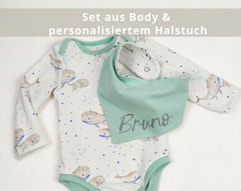 Newbornset | Body + Halstuch personalisiert | Wale