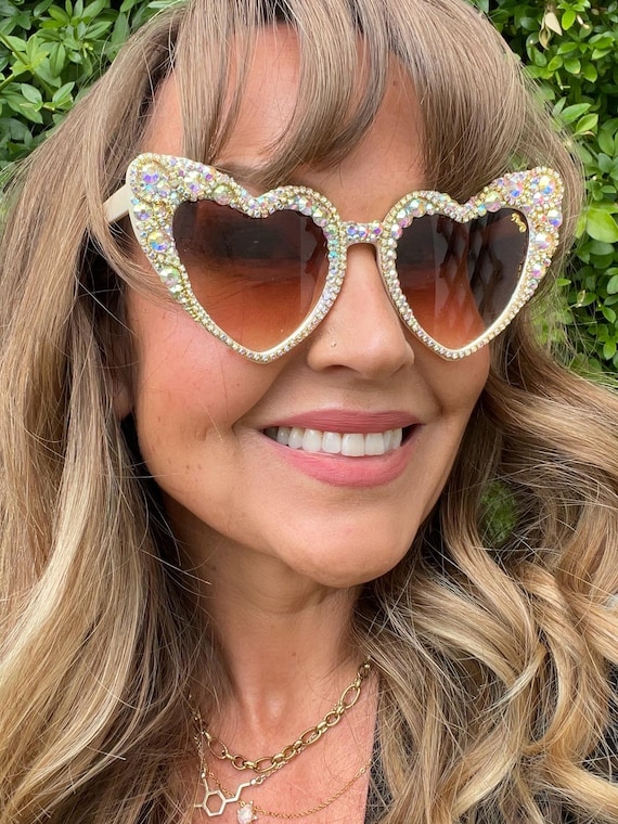 Bling Disco Heart Sunglasses Disco Rainbow Heart Sparkle Sunglasses / Handmade Rhinestone  main image 3