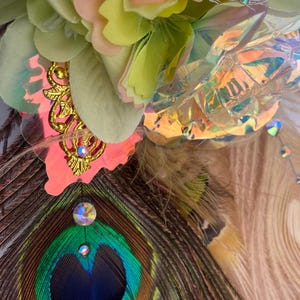 Hat Couture, custom made hat adornments, festival headpiece, flowers and feathers, fancy hat clip, many colour options available.