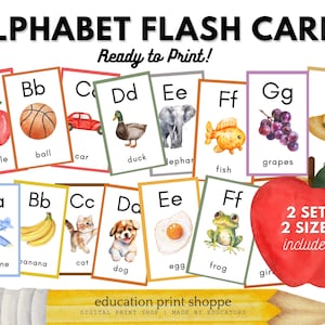 Alphabet Bildkarten, A-Z Karten, Kleinkind Vorschule Kindergarten Lernressource, Brief Karteikarten, Digitaler Download, Montessori Materialien