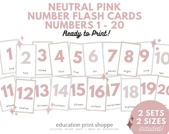 Chiffres roses neutres 1-20 : apprentissage Montessori (téléchargement numérique)