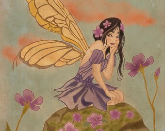 The Violet Fairy Art Print - fairy art print - flower fairy art print - fairycore - fairycore art print - fairy wall art - vintage fairy art