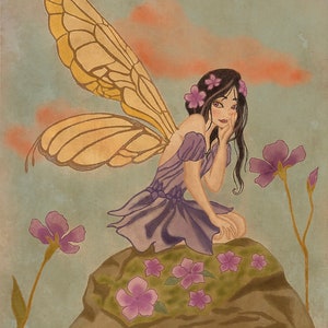 The Violet Fairy Art Print - fairy art print - flower fairy art print - fairycore - fairycore art print - fairy wall art - vintage fairy art