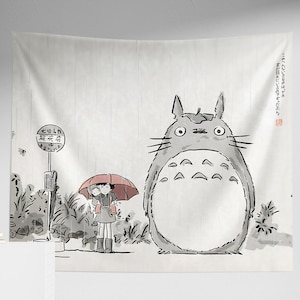 Totoro Wall Tapestry, Hand Drawn Classic Anime Tapestry, Ghibli Japanese Unique Wall Decor, Wall Art