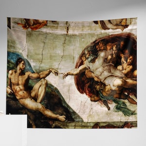 The Creation of Adam Wall Tapestry, Renaissance Tapestry, Michelangelo Medieval Tapestry, Vintage Tapestry, Wall Art T0012