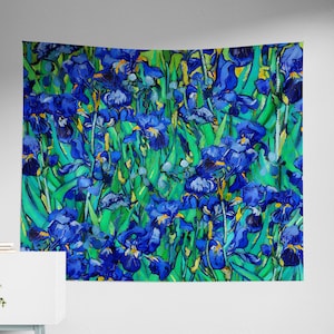 Van Gogh Irises Wall Tapestry, Flowers Wall Tapestry, Vintage Painting Wall Decor, Colorful Unique Art, Room Decor T0003