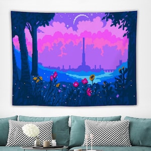 Pixel Art Landscape Wall Tapestry, Anime Tapestry Fabric, Wall Hanging,Art Tapestry, Multiple Size