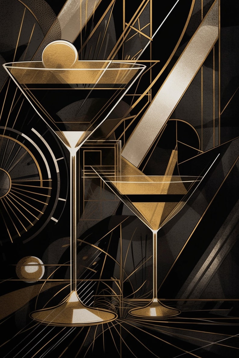 Abstract Black and Gold Cocktails Art Deco Digital Download Cocktail Bar/restaurant/bar - Etsy