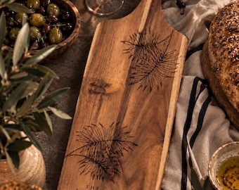 Personalised Acacia Wood Cutting Board | Serving Board | Premium Double Botanical | Name & Date Gift | 45cm