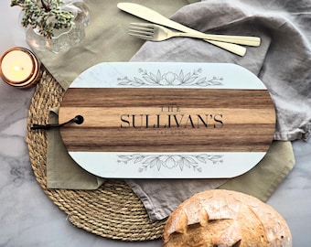 Personalised Marble and Acacia Wood Serving Board | Name & Date Gift | Chopping Board | Gifts for Him | Gifts for Her | Serving Board | 34cm