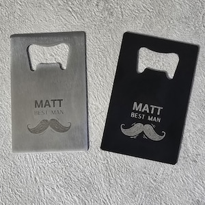 Apribottiglie personalizzato - Acciaio inossidabile Formato carta di credito. Regalo per il testimone di nozze. Bomboniere per matrimonio. Bomboniere personalizzate con incisione laser.