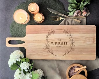 Personalised Pine Wood Chopping Board | Name & Date | Couple Gifts | Grazing Board | Serving Board | Home Decor | Floral Design | 53cm