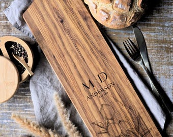 Personalised Acacia Wood Extra Long Serving Board | Name & Date Gift | Sharing Board | Grazing Board | Home Decor | 58cm | Cottage Design