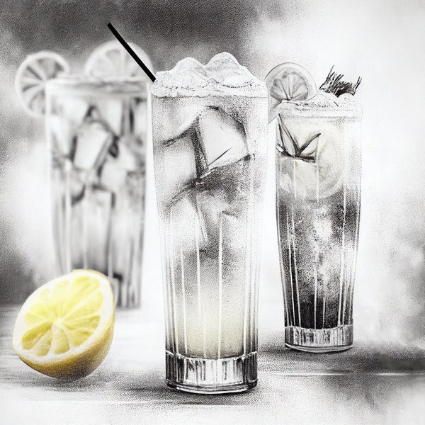 Tom Collins Cocktail with Lemon - Digital Download - Cocktail Bar/Restaurant/Bar