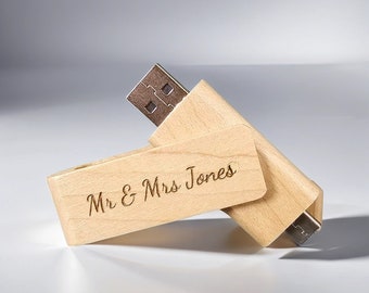 Dual-Plug Custom Wooden USB Drives 16GB for Wedding Photos and More, USB & USB-C Compatible