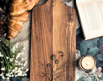 Personalised Acacia Wood Chopping Board | Name & Date | Couple Gifts | Grazing Board | Serving Board | Home Decor | Botanical Cottage | 45cm