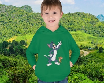 Toddler Pullover Fleece Hoodie, Adorable Tom and Jerry Imprimé Toddler Pullover Fleece Hoodie - Confortable et élégant, Sweat à capuche personnalisable