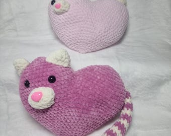Crochet Heart Cat and Heart Bunny Plushie