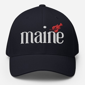 Maine with Puffy Embroidered Lobster - Structured Twill Hat, Maine Hat, 207, Vacationland