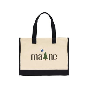 Maine Tote Bag Beach Accessory Vacation Gift Idea 1901 Mainer Pine Tree Design Sturdy Canvas Grocery Picnic Essential Lobster State Flag