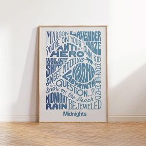 Taylor Midnights Tracklist Poster, Hand-Lettered Album Art, Taylor Swiftie Merch, Gift for Swiftie, Taylor Poster, Swift Poster
