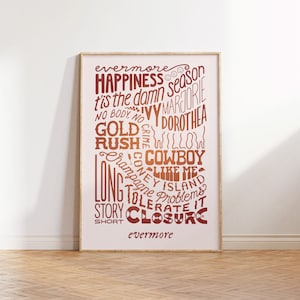 Taylor Evermore Tracklist Poster, Hand-Lettered Album Art, Taylor Swiftie Merch, Gift for Swiftie, Taylor Print, Swift Poster