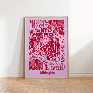 Midnights Tracklist Poster Maroon & Lavender, Hand-Lettered Album Art, Taylor Swiftie Merch, Gift for Swiftie, Taylor Poster, Swift Poster