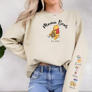 Custom Winnie Sweatshirt with Kids Name,Pooh Bear Est Sweatshirt,Mama Bear Hoodie,Winnie the Pooh Sweater,Mama Bear Winnie the Pooh Hoodie