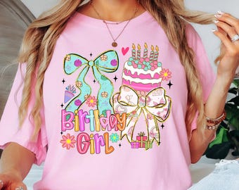 Camiseta de cumpleaños para niña Comfort Colors®, camiseta preppy con pastel de feliz cumpleaños, camiseta retro colorida para fiesta de cumpleaños, sudadera para niña