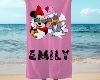 Disney Besties Beach Towel,Personalized Minnie & Daisy Summer Towel, Custom Name Gift for Girls, Friends Trip, Pool Vacation Towel