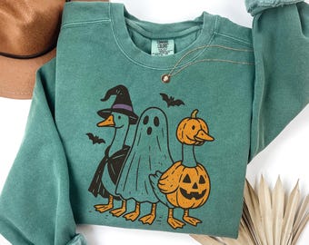 Comfort Colors® Boo Ghost Halloween Goose Sweatshirt, Funny Spooky Goose Shirt, Cute Fall Ghost Sweater, Trick or Treat Crewneck, Goose Top