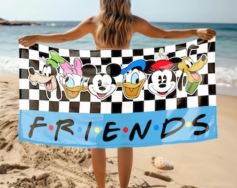 Retro Mickey & Co Beach Towel,Checkered Disney Est. 1928 Towel,Vintage Mickey Summer Towel,Disney Beach Gift,Kids Disney Towels