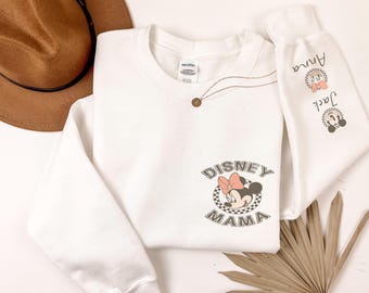 Custom Disney Mom Sweatshirt with Kids Name, Minnie Mama Shirt,New Mom Shirt, First Mother's Day Gift, Baby Announcement, Disney Mom Hoodie