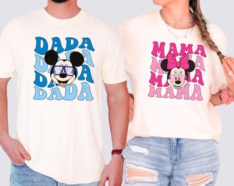 Comfort Colors® Disney Mama Dada Shirts,Matching Family Tees, Baby Shower Gift, Parent to Be Outfit, Birthday Trip Shirt,Minnie Mickey Theme