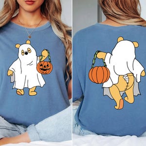 Comfort Colors® Winnie The Pooh Ghost Halloween Shirt, Funny Double-Sided Pooh Bear Tee, Spooky Cute Fall Outfit, Pumpkin Costume