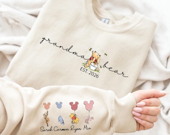 Custom Bear Family Sweatshirt with Name & Year,Personalized Mama Bear,Grandma Bear,Aunt Bear Gift,Pooh Bear Crewneck for Women,Winnie Shirt