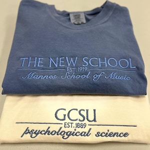 Comfort Colors® Custom College Embroidered Shirt, Personalized University Sweatshirt, Embroidered Graduation Gift Matching School Team Group