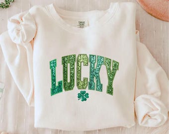 Comfort Colors® Faux Glitter Shamrock Shirt,Lucky Sweatshirt,Irish T-shirt,Women Patrick's Day Shirt, St Patricks Day Tee,Shamrock Shirt