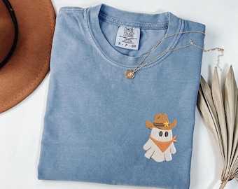 Comfort Colors® Cute Embroidered Western Halloween Ghost Shirt,Cowboy Ghost Tee,Cowgirl Spooky Season Shirt, Country Halloween Shirt