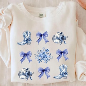 Comfort Colors® Chinoiserie Cowgirl Coquette Watercolor Sweatshirt,Retro Cowgirl T-Shirt, Country Shirt Vintage Cowgirl Shirt, Western Shirt