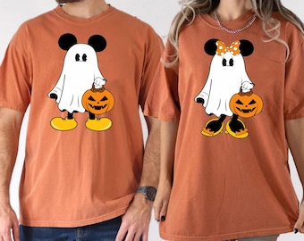 Comfort Colors® Retro Mickey Minnie Halloween Couple Shirts,Mickey Ghost Sweatshirt,Minnie Ghost Shirt, Spooky Cute Halloween T-Shirt