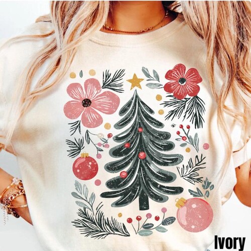 Comfort Colors® Distressed Boho Retro Floral Christmas Tree Sweatshirt,Vintage Christmas Shirt,Bohemian Holiday Shirt,Xmas Tree Shirt