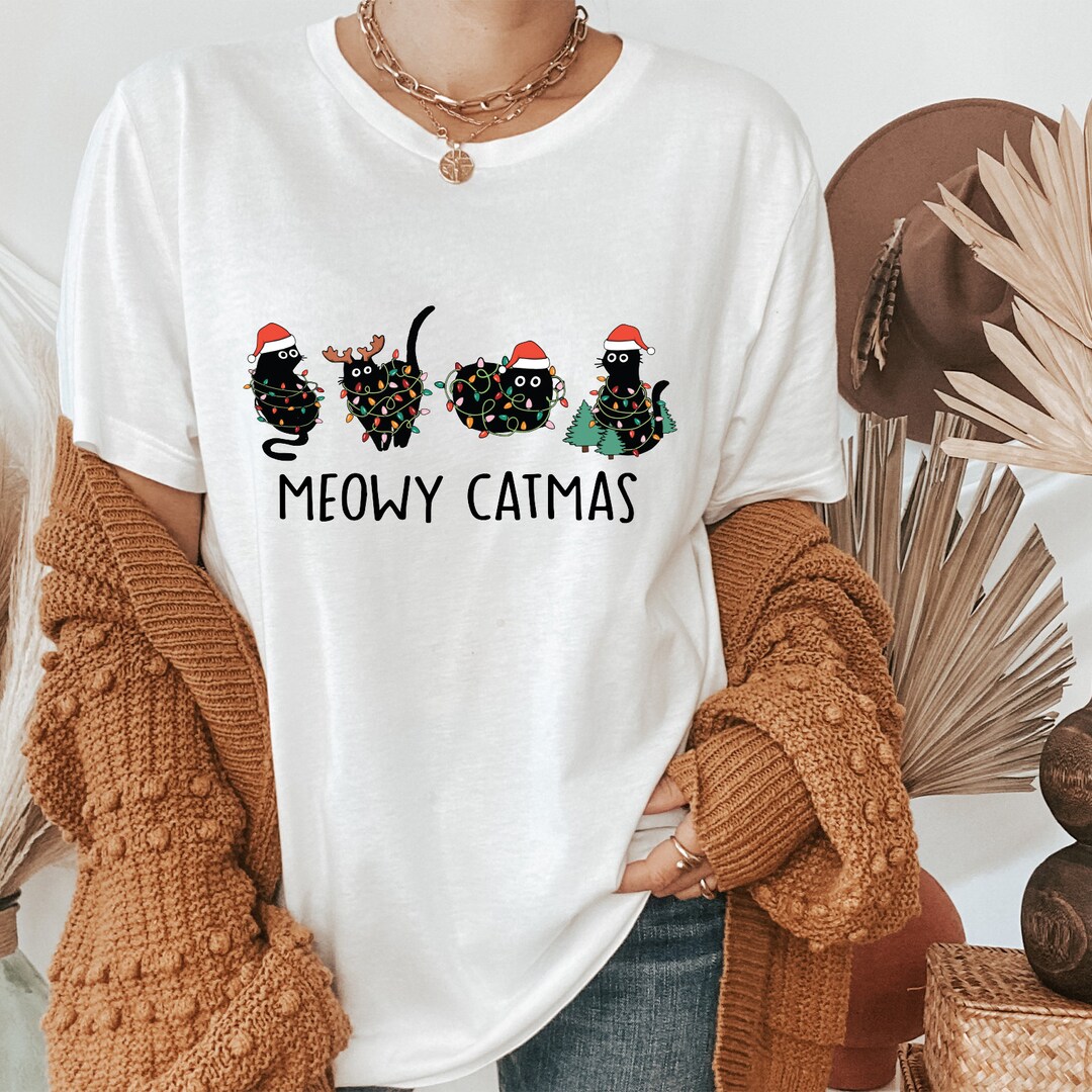 Meowy Catmas, Funny Black Cat Christmas Shirt, Meowy Christmas, Kitten