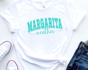 Margarita Weather Distressed Varsity Shirt,Summer Cocktail T-Shirt,Beach Party Tee,Vacation Drinking Shirt,Retro Margarita Tee
