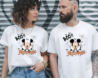 Comfort Colors® Mickey and Minnie Halloween Shirt,Couple Disney Ghost Tee,Spooky Season Family Matching Shirt,Halloween Disney Trip Outfit