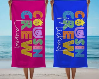 Custom Cousin Beach Towels with Name,Family Reunion,Pool Party Beach Towel, Custom Name Beach Towel,Beach Family Friends Girls Boys Trip