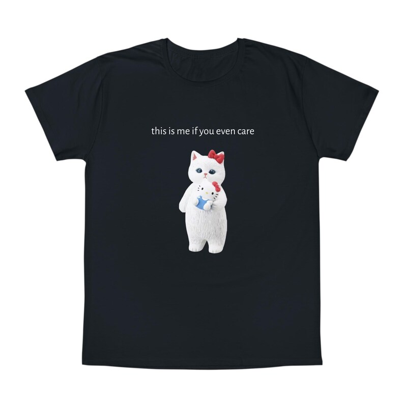 Mofusand x Hello Kitty Sanrio this is me if you even care Unisex T-Shirt image 2