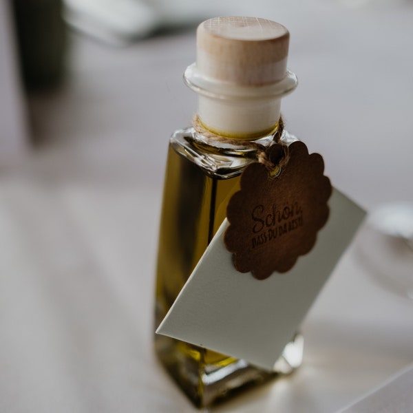 Olivenöl aus Italien Fläschchen 50 ml als Gastgeschenk/Namensschild für Hochzeit, Taufe, Geburtstag, Jubiläum - 100% extra nativ