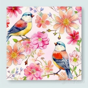 Birds and Flowers Watercolor Pattern