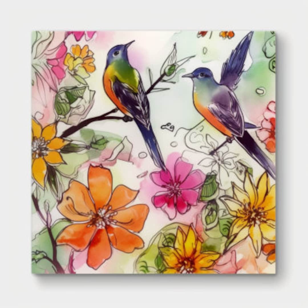 Birds With Flowers Watercolor Pattern - Etsy